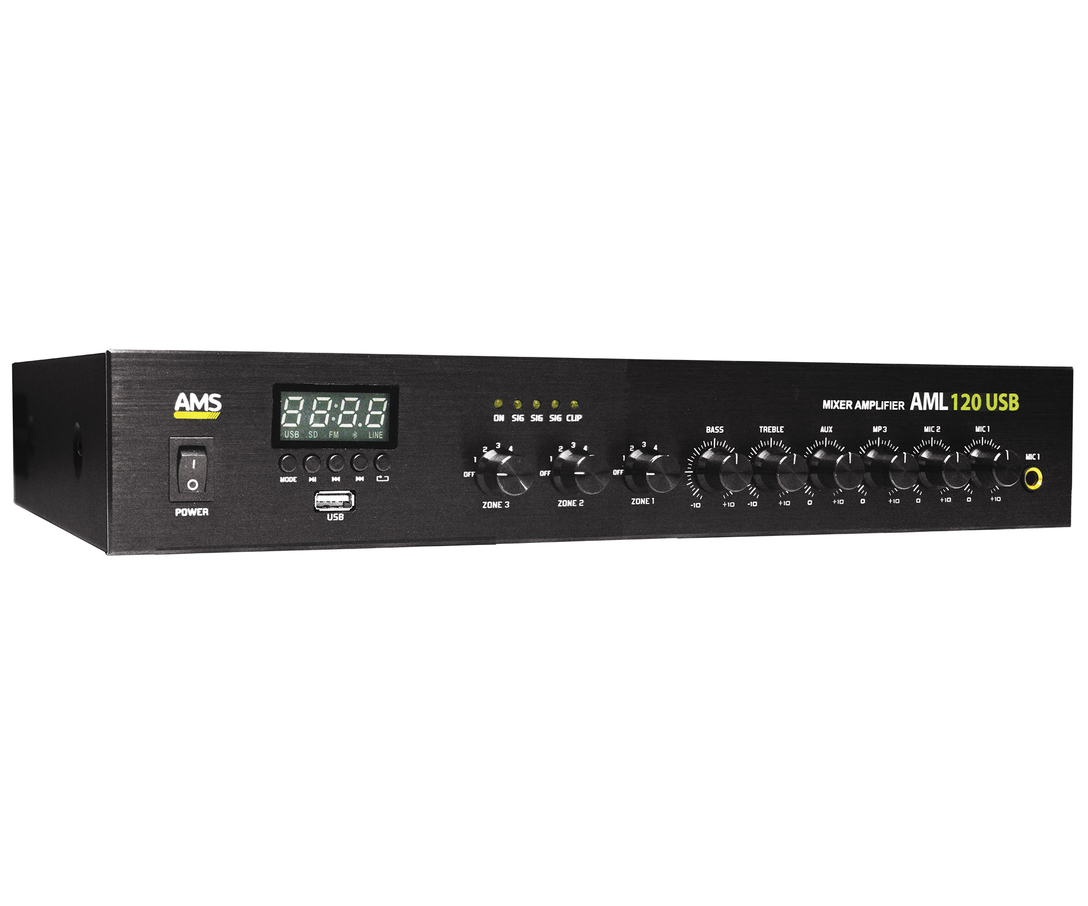 AMS - AML 120 USB - Amplifier/mixer. 120W @ 4 Ohm. 120 W @ L100V. 3 zonas. Priority Mic. MP3. USB/Bluetooth. - Imagen 4