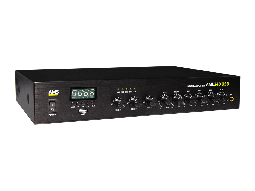 AMS - AML 240 USB - Power amplifier/mixer. 240 W @ 4 Ohm. 240 W @ L100V. 3 zones. Mp3 player. USB. - Imagen 4
