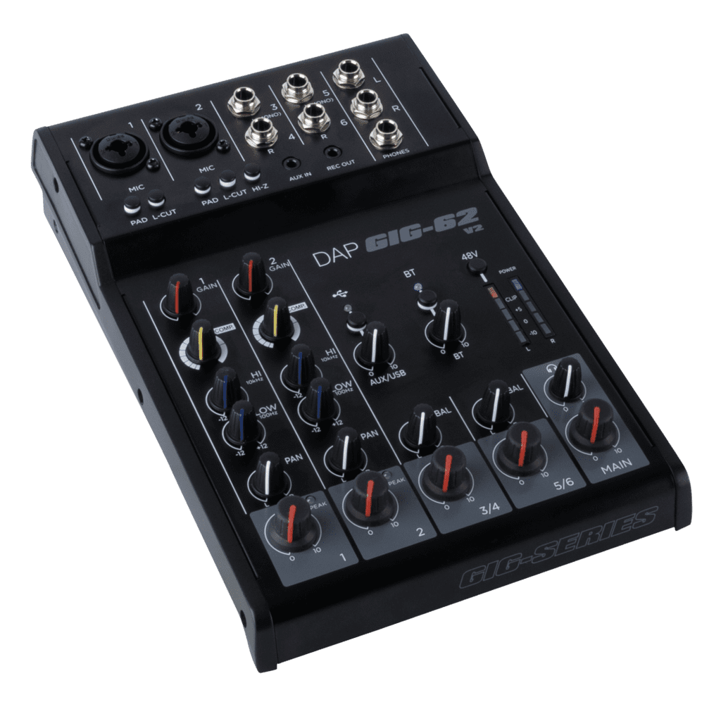 DAP AUDIO - DAP GIG-62 V2 - Mesa de mezclas analógica de seis canales, USB, BT ,COMPRESOR, ALIM. PHANTOM