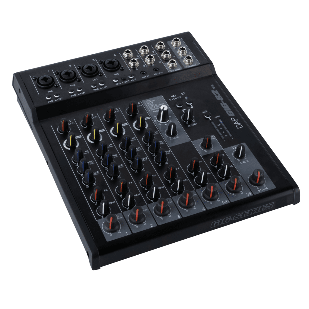 DAP AUDIO - DAP GIG-82 V2 - Mesa de mezclas analógica de ocho canales con FX,USB, BT, COMPRESOR ,ALIM, PHANTOM