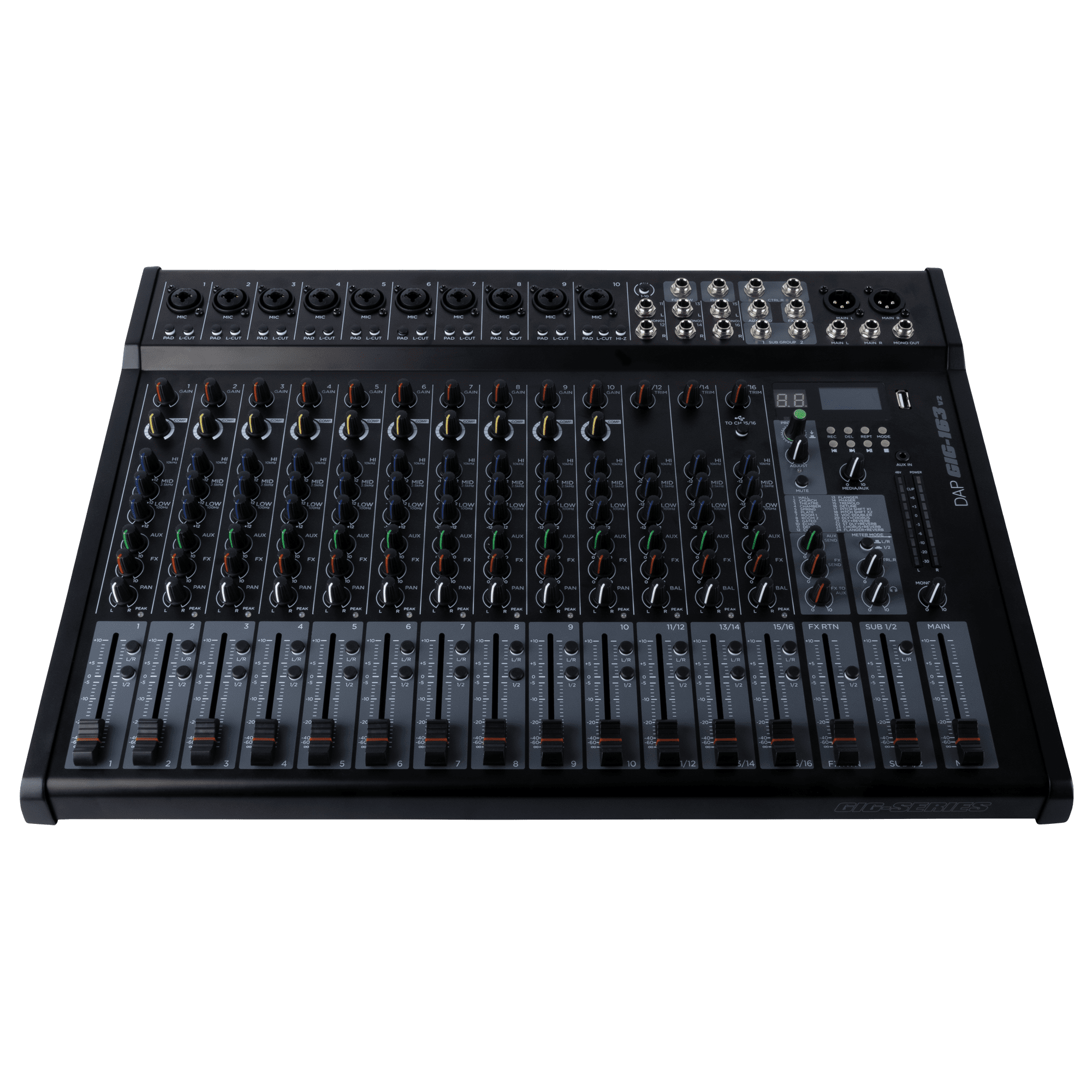 DAP - DAP GIG-163 V2 - Mesa de mezclas analógica de 16 canales con FX, USB, BT, COMPRESOR, ALIM, PHANTOM - Imagen 4