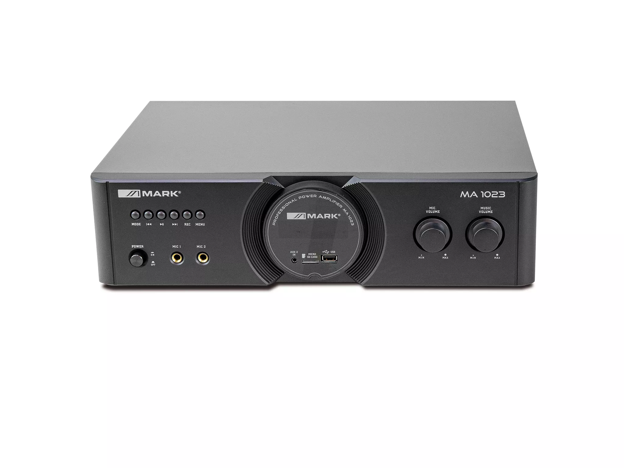 Mark - MA 1023 - Amplifier with player 2 x 100 W @ 4 Ohm, 4 MIC, 2 AUX LINE, USB/SD/Bluetooth. REC function. Remote control. - Imagen 3