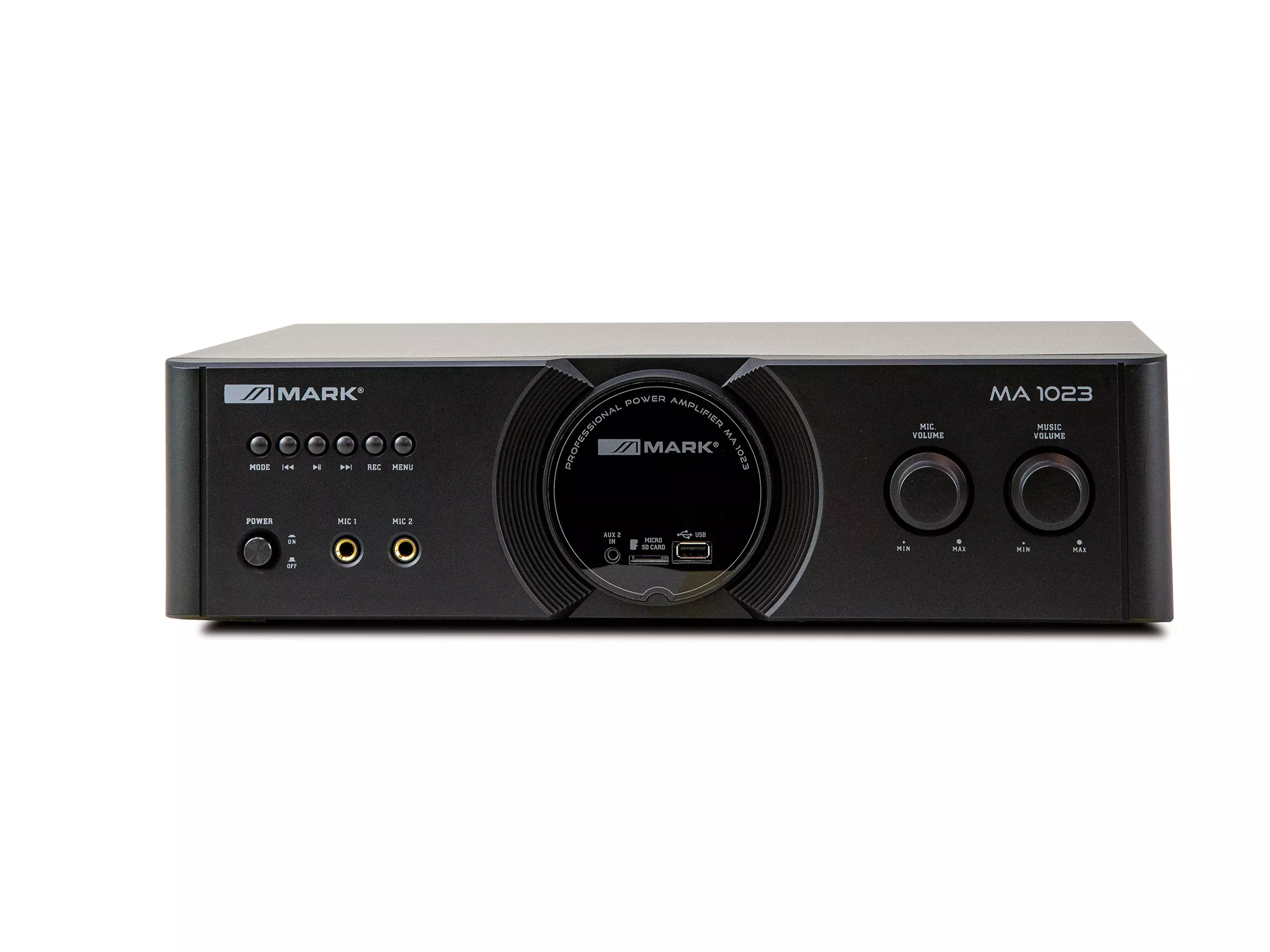 Mark - MA 1023 - Amplifier with player 2 x 100 W @ 4 Ohm, 4 MIC, 2 AUX LINE, USB/SD/Bluetooth. REC function. Remote control. - Imagen 2