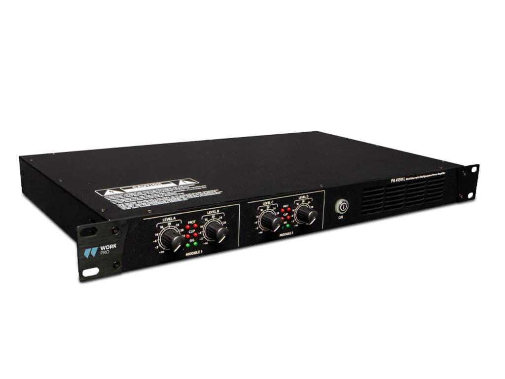 Work pro - PA 4150 L - Amplificador. 4 x 150 W @ L70/100V. Fuente de alimentación conmutada. Control de volumen en cada canal. 1 HU rack 19''. - Imagen 2